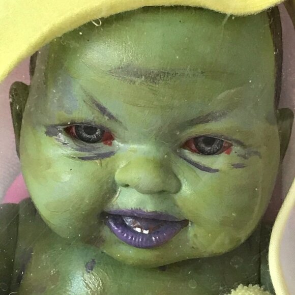 Custom Hand Painted OOAK Devil Child Demon Doll Green Halloween Horror Decor - Picture 3 of 16